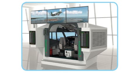 FSC centro simulazione volo sala training Boing 737 2 sedili 5 monitor 4K monitor esterni