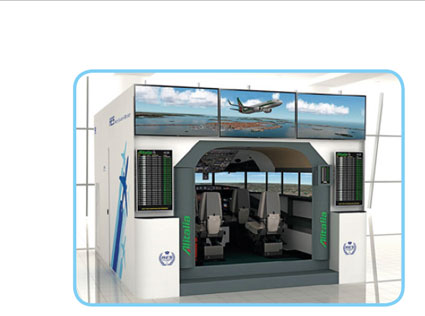 FSC centro simulazione volo sala training Simulatore Boing 737 4 sedili 11 monitor 4K monitor esterni