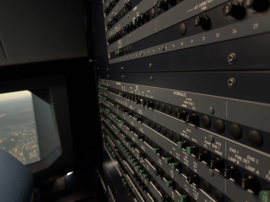 FSC A320 turnkey professional simulator circuit breakers wall lateral view