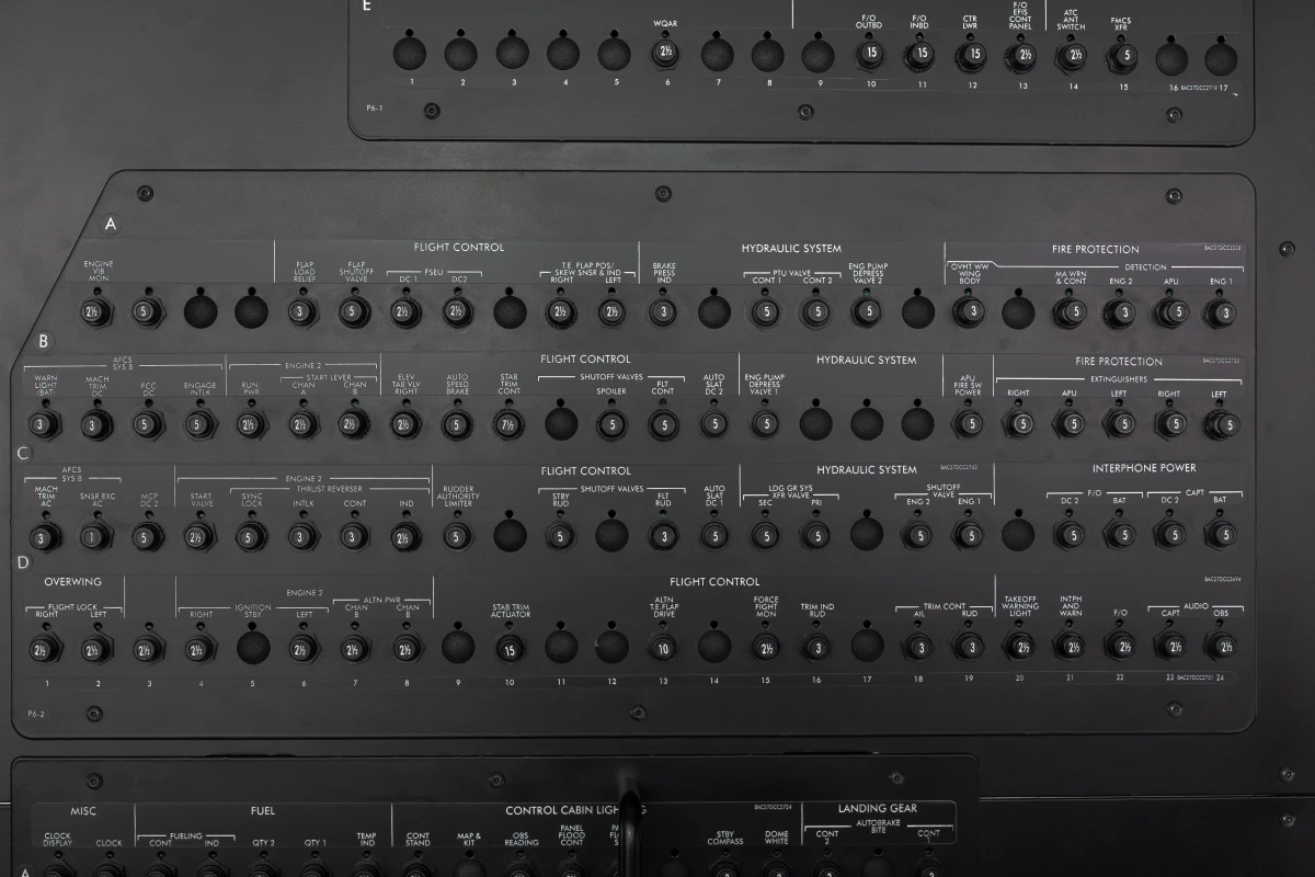 FSC B737NG turnkey cockpit circuit breakers wall first officer side P6-2 