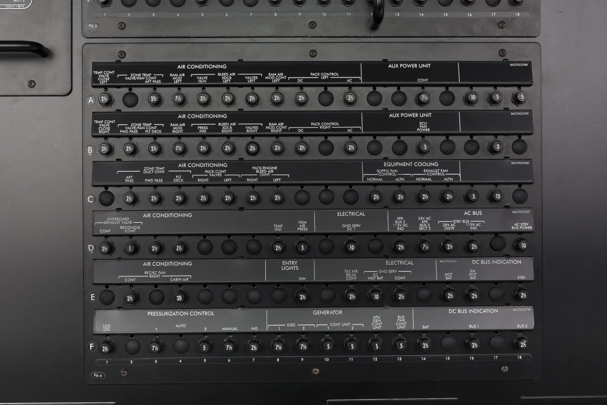 FSC B737NG turnkey simulator circuit breakers wall first officer side P6-4 