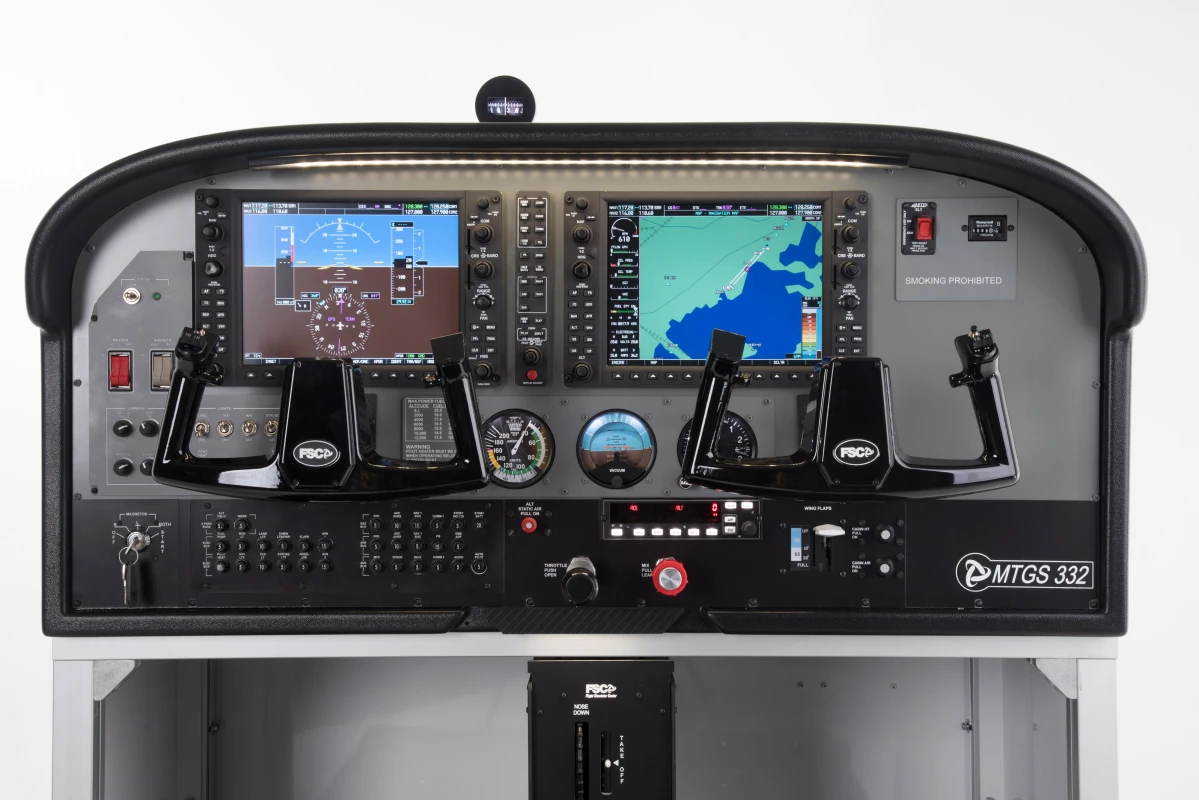 FSC MTGS332 cessna C172 general aviation control loading rudder pedals and yoke front view