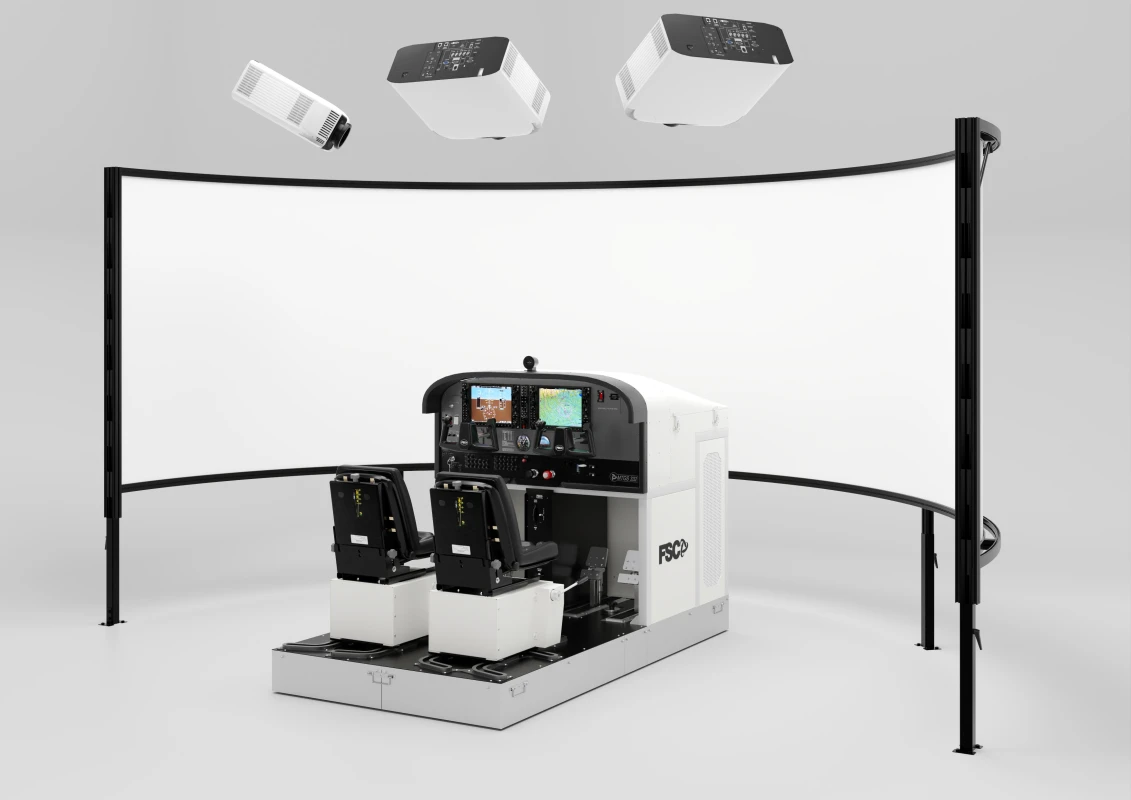 FSC MTGS332 C182 general aviation simulator visual with 3 projectors render