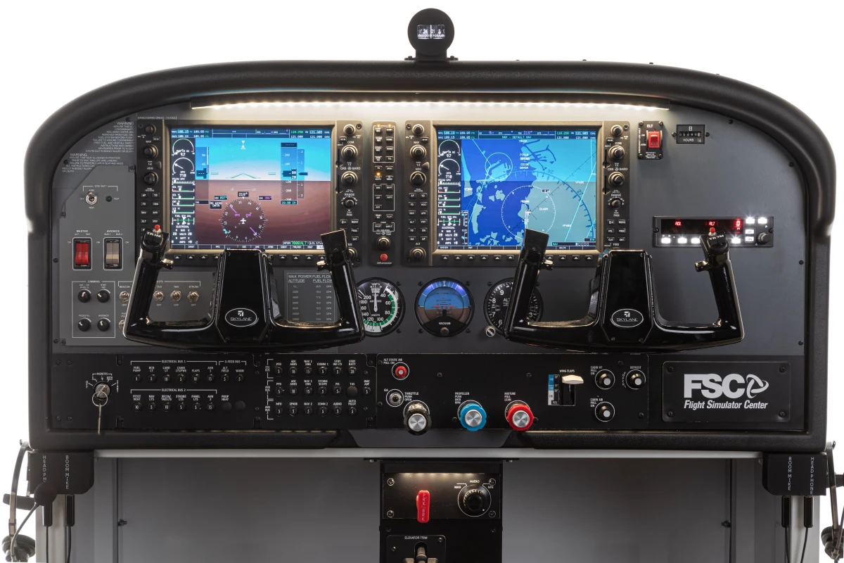 FSC MTGS332 cessna C182 general aviation control loading rudder pedals and yoke front view