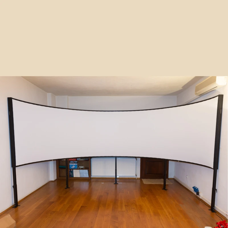 The projection screen was built according to the small dimensions of the room
