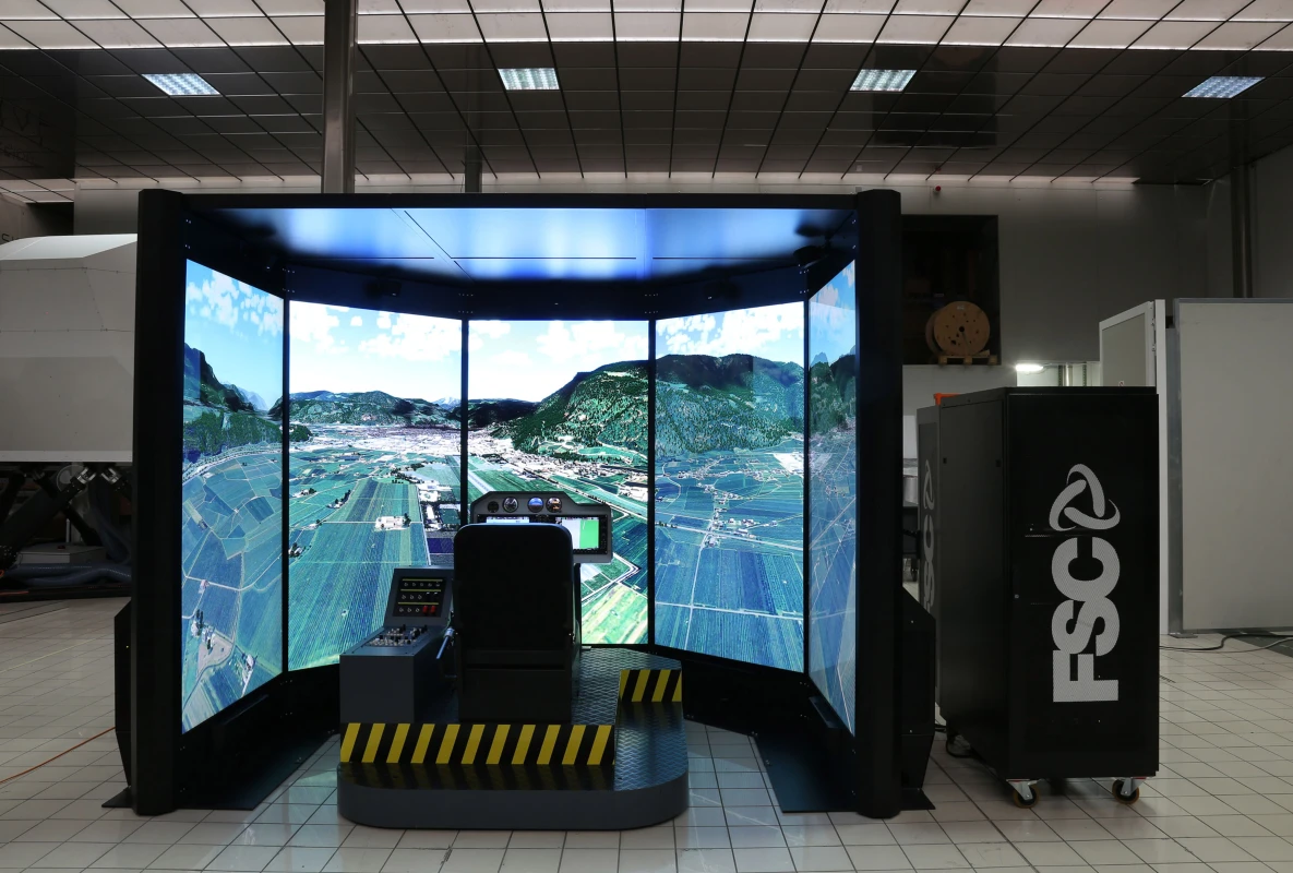 FSC helicopter simulator turnkey front view with rack 