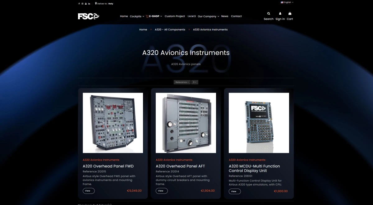 FSC new e commerce website version launch a320 avionics instruments